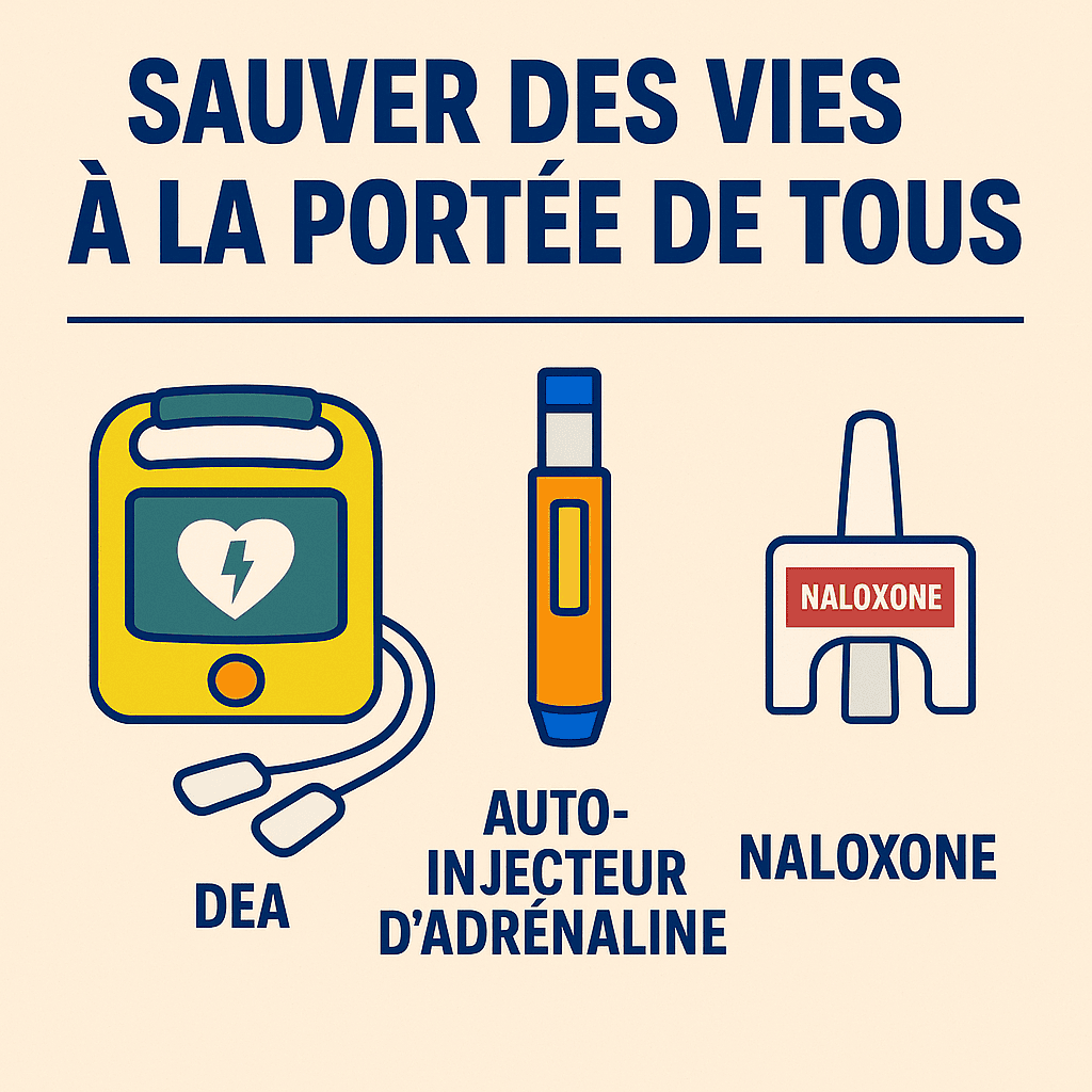 Sauver des vies à la portée de tous : DEA, auto-injecteur d’adrénaline et naloxone